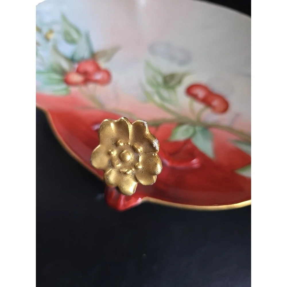 Limoges Cherries Split Handled Victorian Vanity Tray W.G. & Co Antique Gold Trim